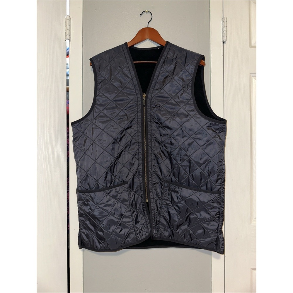 Barbour Polarquilt Waistcoat Vest Men Zip-in Liner Coat Quilted Sz L Navy Blue